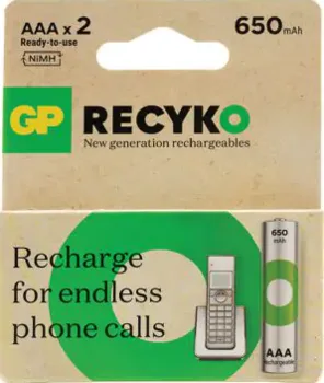 2 סוללות נטענות GP RECYKO AAA 650MAH